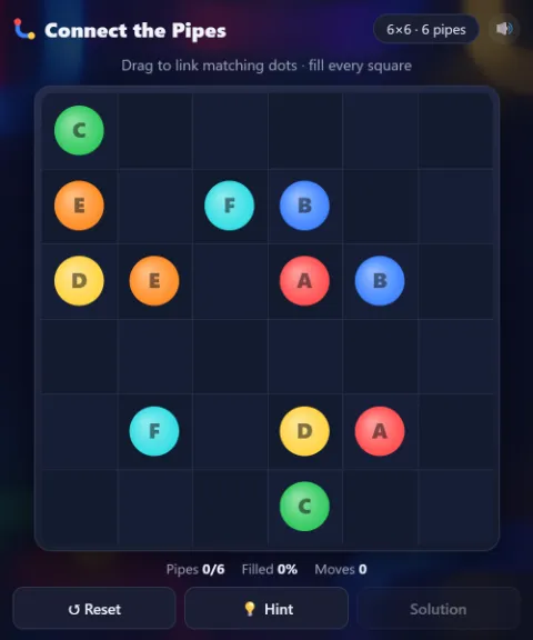 Connect the Pipes · 6×6, 6 colors