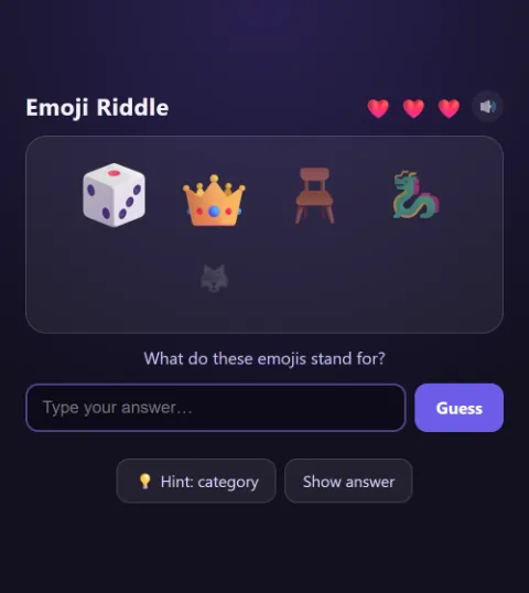 Emoji riddle 🎲👑🪑🐉🐺❄️