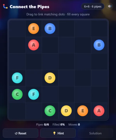 Connect the Pipes · 6×6, 6 colors