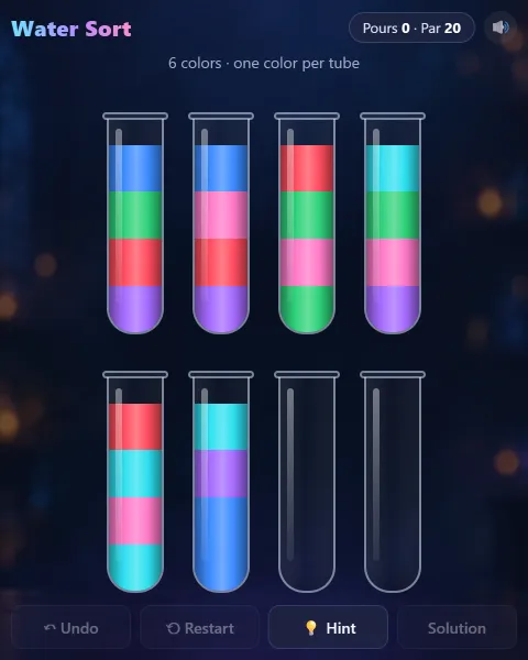 Water Sort · 6 colors · par 20