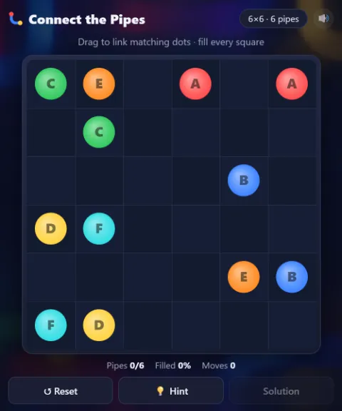 Connect the Pipes · 6×6, 6 colors